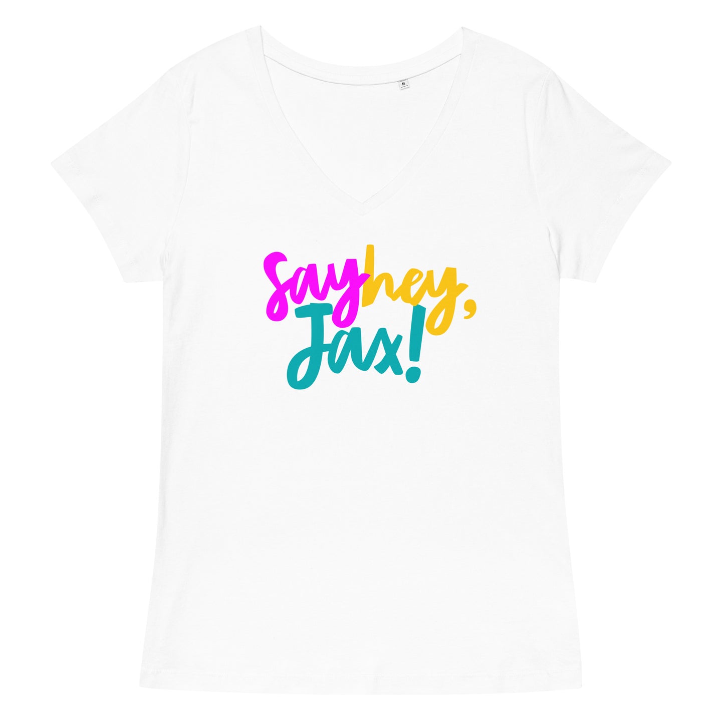 Say Hey Jax! Women’s fitted v-neck t-shirt
